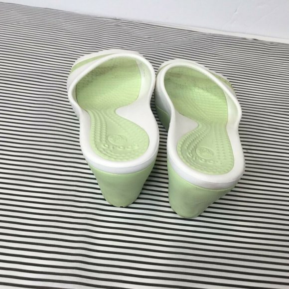 Crocs Women's White and Green Slide Sandals - Picture 3 of 5